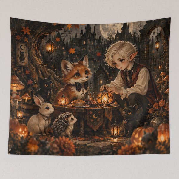 Item preview, Enchanted Halloween Garden with Woodland Animals designed and sold by sigmaartstudio.