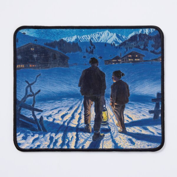 Item preview, Evening Atmosphere winter masterpiece, father and snow twilight alpine mountain landscape painting by Waldemar Fink designed and sold by Jéanpaul Ferro.
