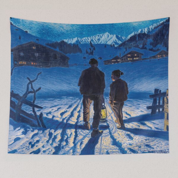 Item preview, Evening Atmosphere winter masterpiece, father and snow twilight alpine mountain landscape painting by Waldemar Fink designed and sold by Jéanpaul Ferro.
