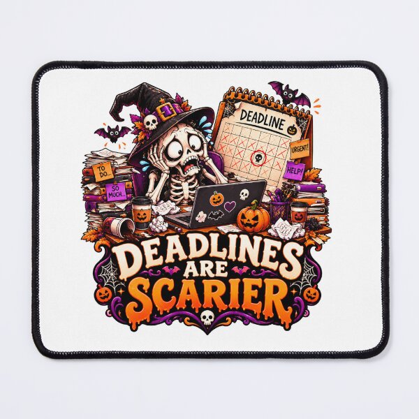 Item preview, Deadlines Are Scarier Halloween Design, Skeleton Working at Laptop, Funny Office Halloween, Spooky Work designed and sold by Pixanova.