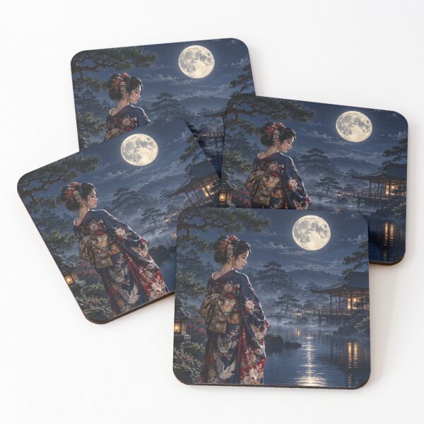 Item preview, Japanese Kimono Woman Under the Full Moon designed and sold by vekotpu.