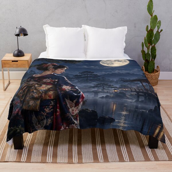 Item preview, Japanese Kimono Woman Under the Full Moon designed and sold by vekotpu.