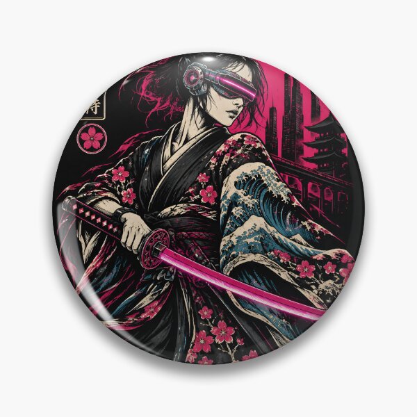 Item preview, Japanese Ninja Geisha Katana Samurai Neon Ukiyo-e Cyberpunk Neon Tokio Art designed and sold by GrinGalore.