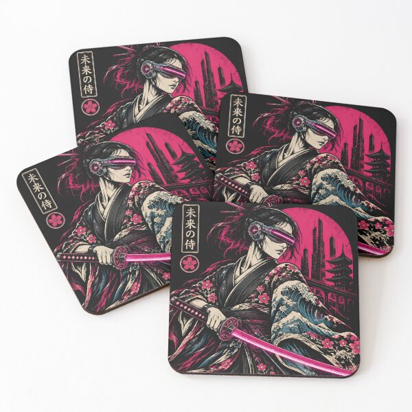 Item preview, Japanese Ninja Geisha Katana Samurai Neon Ukiyo-e Cyberpunk Neon Tokio Art designed and sold by GrinGalore.