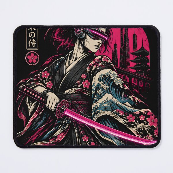 Item preview, Japanese Ninja Geisha Katana Samurai Neon Ukiyo-e Cyberpunk Neon Tokio Art designed and sold by GrinGalore.