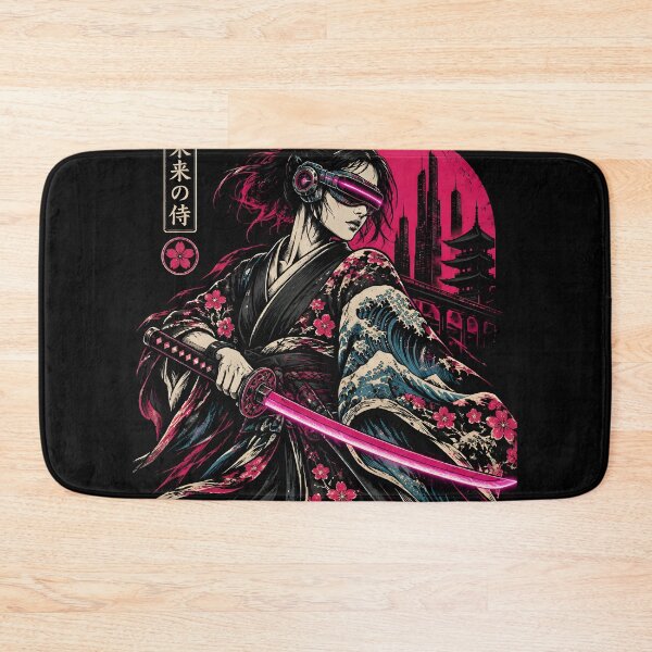 Item preview, Japanese Ninja Geisha Katana Samurai Neon Ukiyo-e Cyberpunk Neon Tokio Art designed and sold by GrinGalore.
