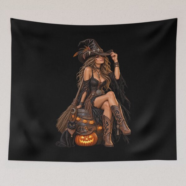 Item preview, Western Cowgirl Witch – Spooky Halloween Country Girl designed and sold by  QuarterHorseArt by Just my Studio.