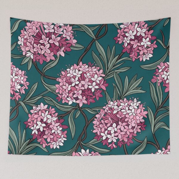 Item preview, Lilac Pom-Pom Wildflowers On Deep Teal Pattern designed and sold by Studio BC.