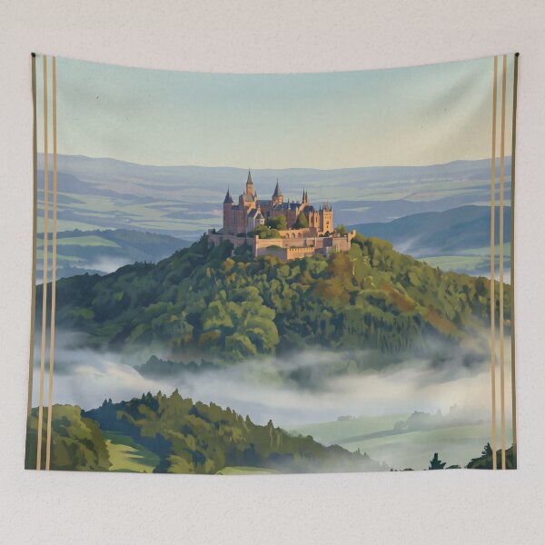 Item preview, Burg Hohenzollern Germany Vintage Travel Poster – Panorama Swabian Jura Castle designed and sold by Bomax121.