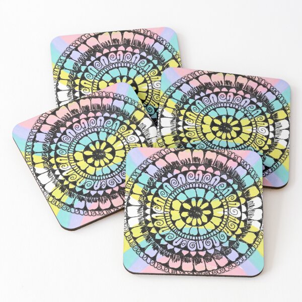 Item preview, Hand-drawn mandala with a pastel rainbow background. designed and sold by ChanCreation.