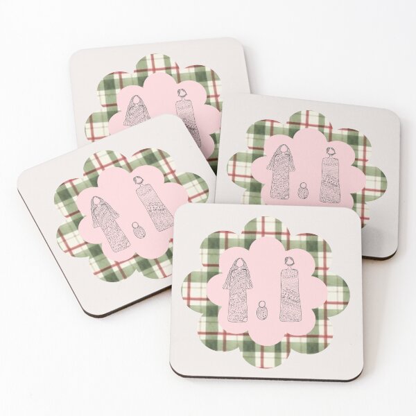 Item preview, Hand Drawn Family Illustration with Pink Center & Plaid Border Art designed and sold by Liberarteprint.