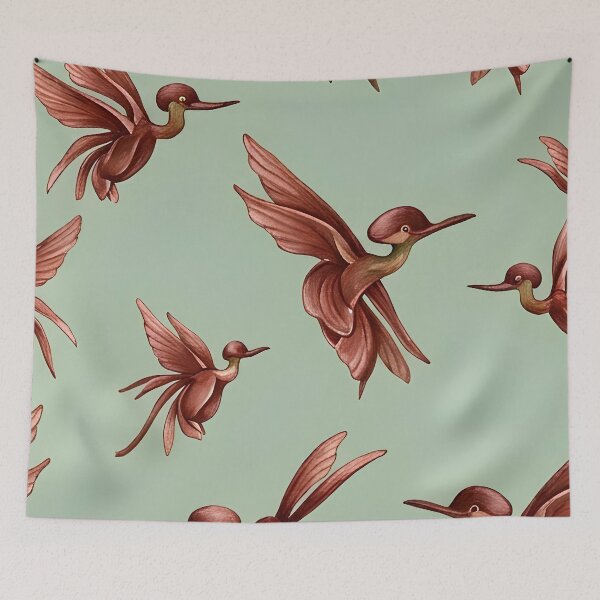 Item preview, Vintage Russet Flying Honeyeaters On Moss Pattern designed and sold by Studio BC.
