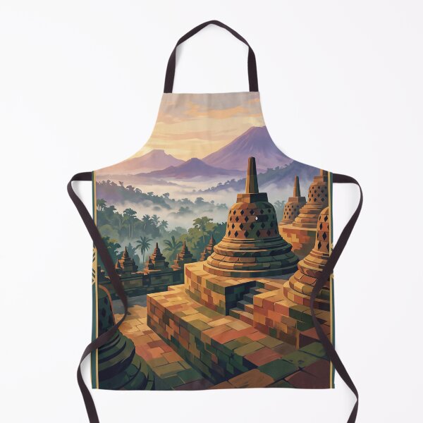 Item preview, Borobudur Indonesia Vintage Travel Poster – Buddhist Temple Java Mount Merapi designed and sold by Bomax121.