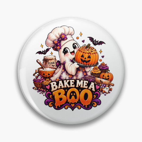 Artikelvorschau, Halloween-Backdesign „Bake Me a Boo“, süßer Geisterbäcker, Kürbisdessert, lustige Halloween-Backideen entworfen und verkauft von Pixanova.