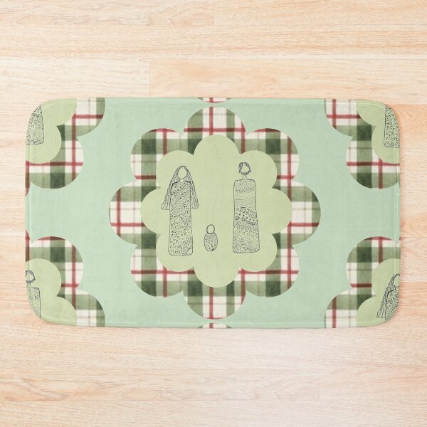Item preview, Hand Drawn Holy Family Illustration with Green Center & Plaid Border Art designed and sold by Liberarteprint.