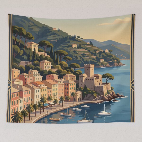 Item preview, Rapallo Italy Vintage Travel Poster – Castello sul Mare Riviera di Levante Liguria designed and sold by Bomax121.