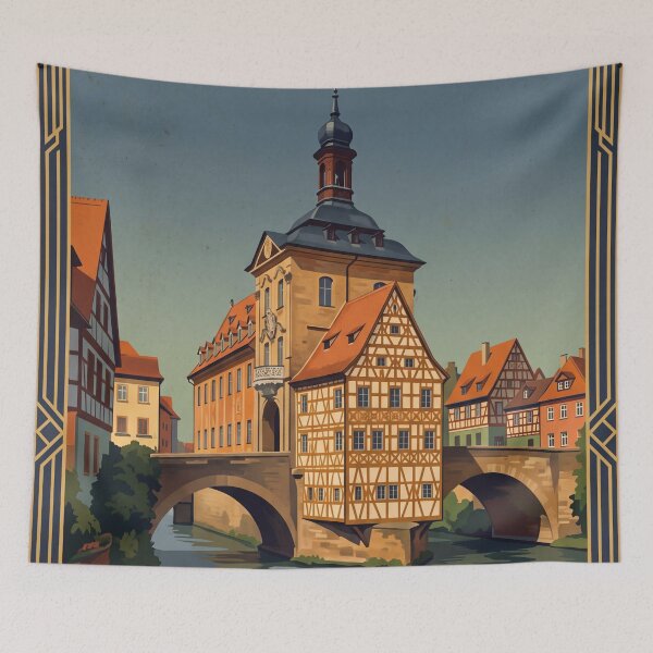Item preview, Bamberg Germany Vintage Travel Poster – Altes Rathaus Little Venice Regnitz Old Town designed and sold by Bomax121.