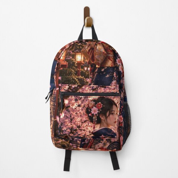 Item preview, Kimono Woman Under the Cherry Blossoms in Kyoto at Night designed and sold by vekotpu.