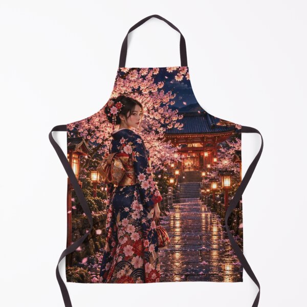 Item preview, Kimono Woman Under the Cherry Blossoms in Kyoto at Night designed and sold by vekotpu.