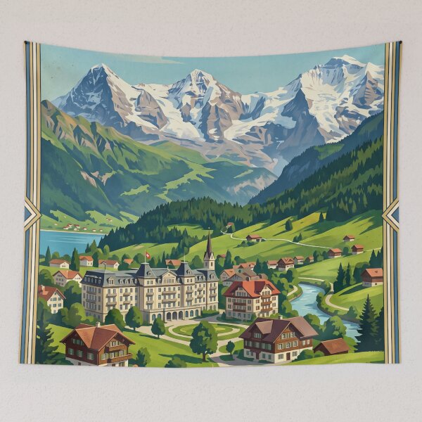 Item preview, Interlaken Switzerland Vintage Travel Poster – Lake Brienz Lake Thun Bernese Oberland designed and sold by Bomax121.