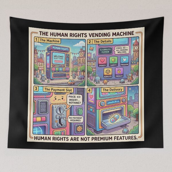 Item preview, Human Rights Machine – Comic illustration about dignity, freedom and equality designed and sold by Mianku | Für das Leben.