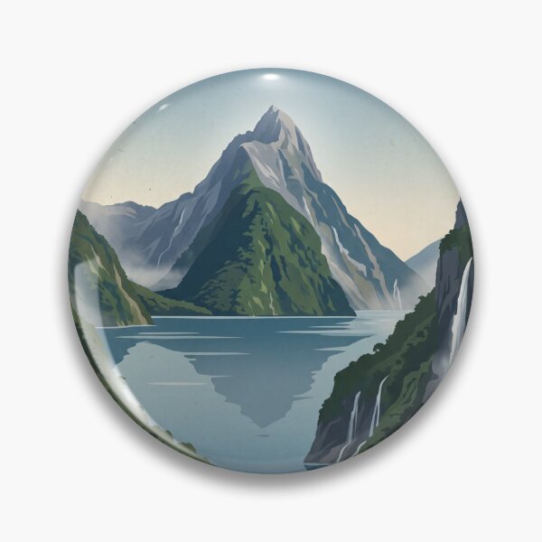 Item preview, Milford Sound New Zealand Vintage Travel Poster – Mitre Peak Fiordland Waterfalls designed and sold by Bomax121.