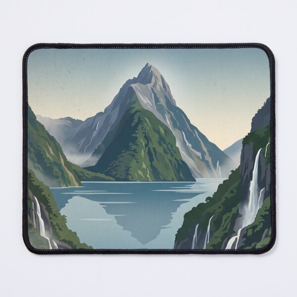 Item preview, Milford Sound New Zealand Vintage Travel Poster – Mitre Peak Fiordland Waterfalls designed and sold by Bomax121.