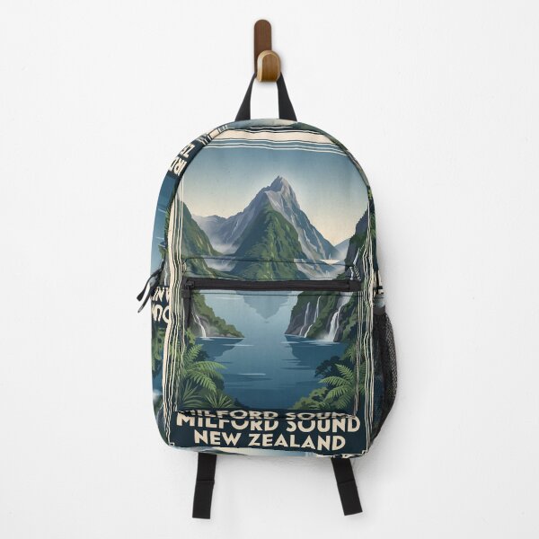 Item preview, Milford Sound New Zealand Vintage Travel Poster – Mitre Peak Fiordland Waterfalls designed and sold by Bomax121.