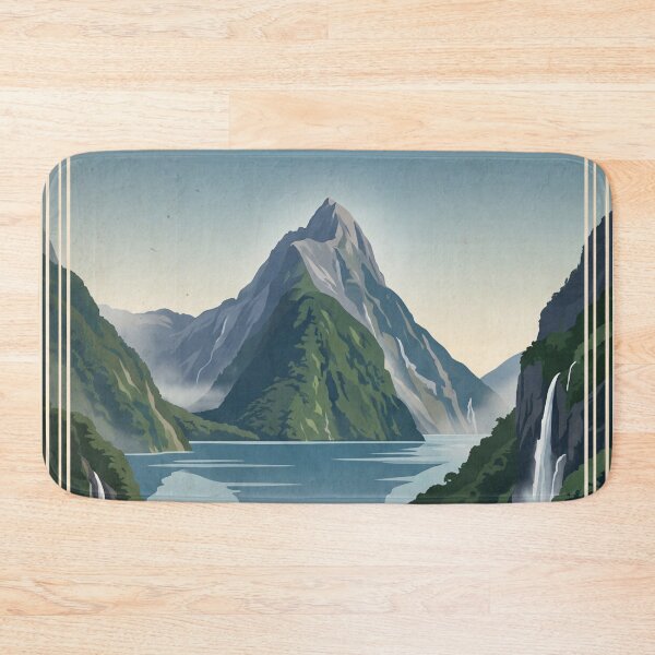 Item preview, Milford Sound New Zealand Vintage Travel Poster – Mitre Peak Fiordland Waterfalls designed and sold by Bomax121.