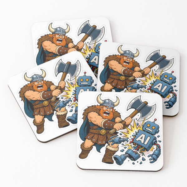 Item preview, Viking vs AI Robot Battle Funny Comic Sticker designed and sold by ART BOND.