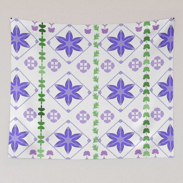 Item preview, Purple Flower Geometric Lattice and Leaf Vine Decorative Pattern designed and sold by Ei-Ei.