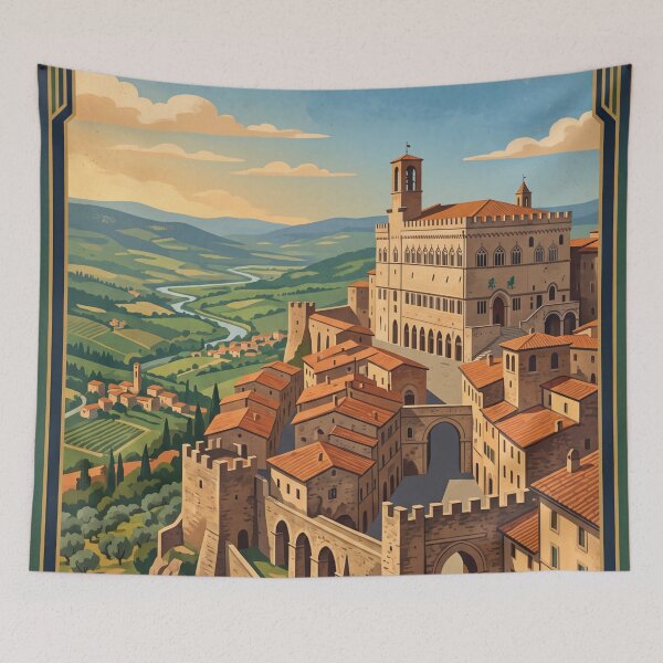 Item preview, Perugia Italy Vintage Travel Poster – Fontana Maggiore Umbria Medieval Hill Town designed and sold by Bomax121.