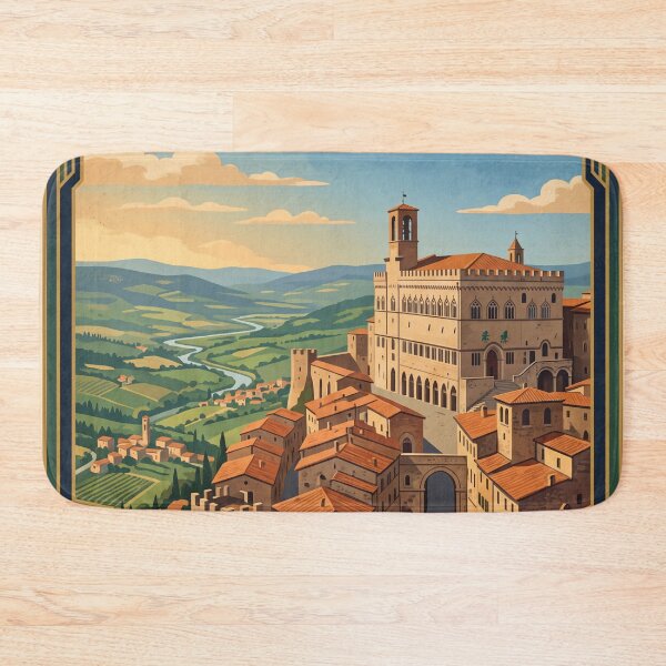 Artikelvorschau, Perugia, Italien – Vintage-Reiseposter – Fontana Maggiore, mittelalterliche Hügelstadt in Umbrien entworfen und verkauft von Bomax121.