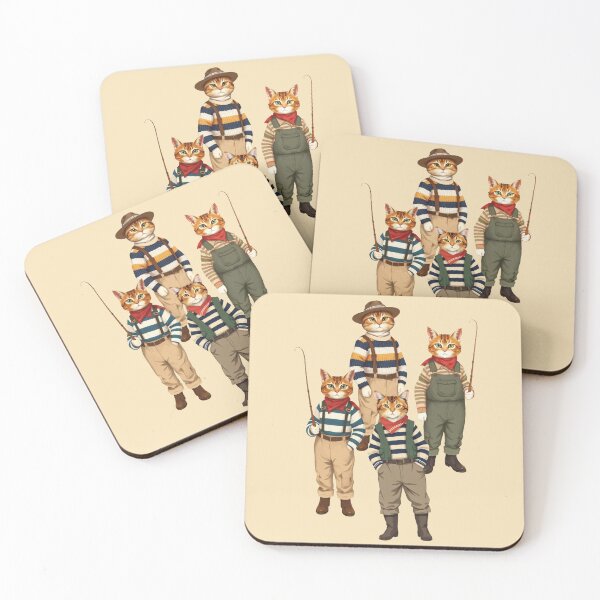 Item preview, Four Anthropomorphic Cat Fishermen | Gift for Fishing Lover designed and sold by UnhingedBird.