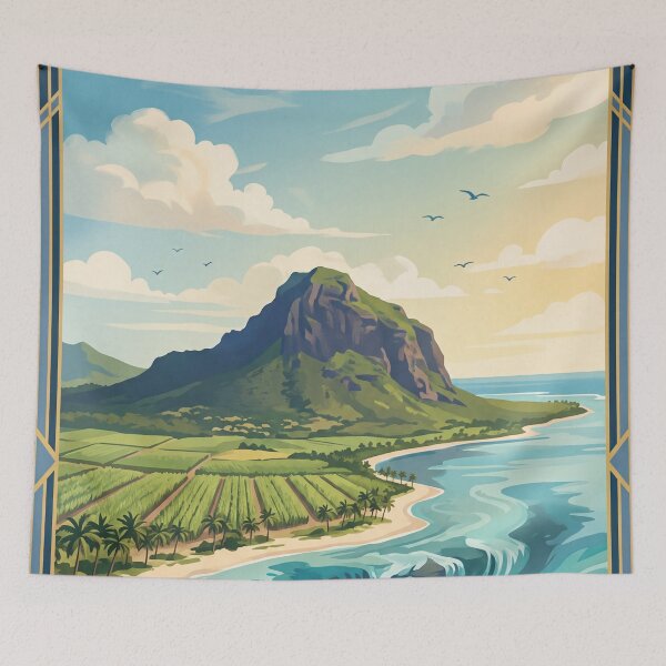 Item preview, Mauritius Island Vintage Travel Poster – Le Morne Brabant Turquoise Lagoon Indian Ocean designed and sold by Bomax121.
