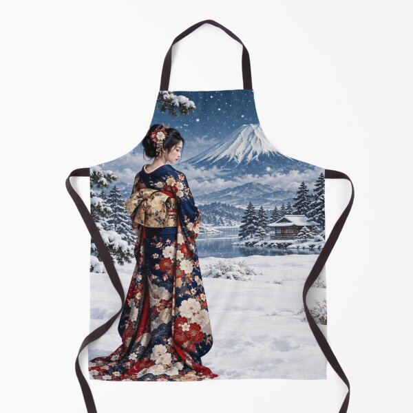 Item preview, Kimono Woman in a Snowy Japanese Landscape with Mount Fuji designed and sold by vekotpu.