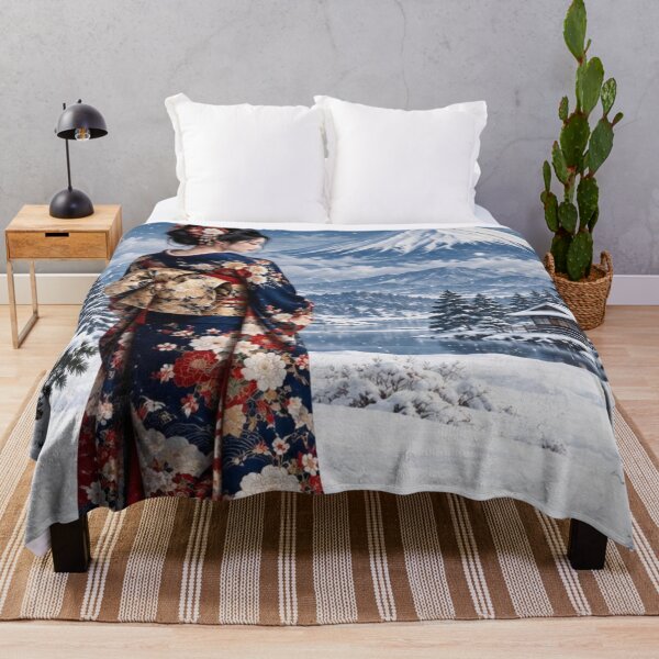 Item preview, Kimono Woman in a Snowy Japanese Landscape with Mount Fuji designed and sold by vekotpu.