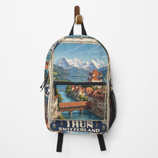 Item preview, Thun Switzerland Vintage Travel Poster – Thun Castle Aare River Thunersee Niesen designed and sold by Bomax121.