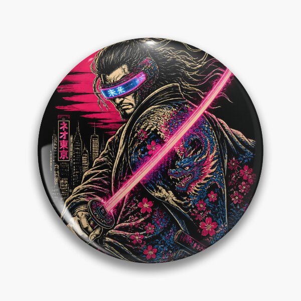 Item preview, Japanese Ninja Cyberpunk Ronin Samurai - Neon Katana Future Tokyo Ukiyo-e Art designed and sold by GrinGalore.