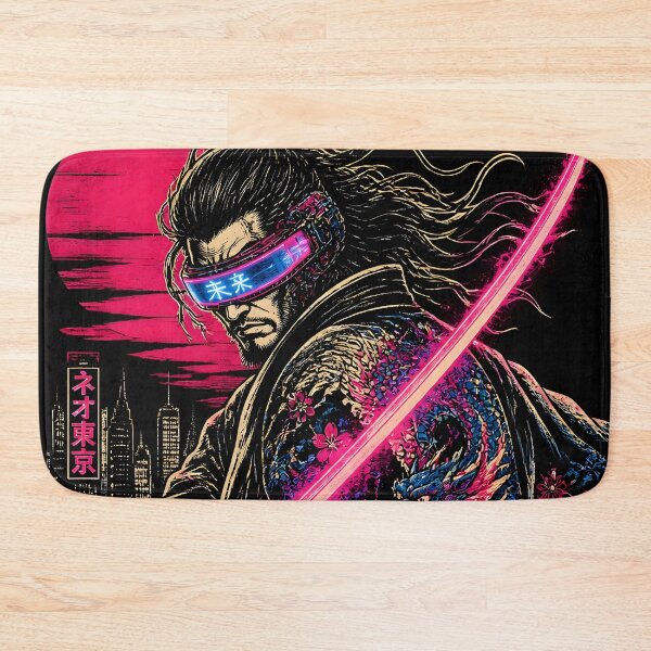 Item preview, Japanese Ninja Cyberpunk Ronin Samurai - Neon Katana Future Tokyo Ukiyo-e Art designed and sold by GrinGalore.