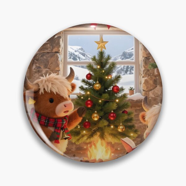 Item preview, Cute Highland Cows Decorating Christmas Tree Cabin designed and sold by Sybille-Yates.