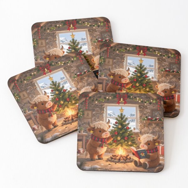 Item preview, Cute Highland Cows Decorating Christmas Tree Cabin designed and sold by Sybille-Yates.