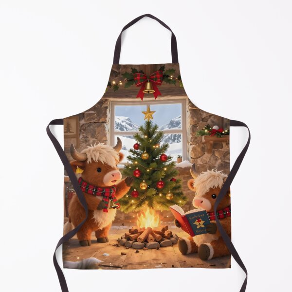 Item preview, Cute Highland Cows Decorating Christmas Tree Cabin designed and sold by Sybille-Yates.