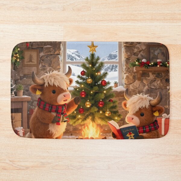 Item preview, Cute Highland Cows Decorating Christmas Tree Cabin designed and sold by Sybille-Yates.