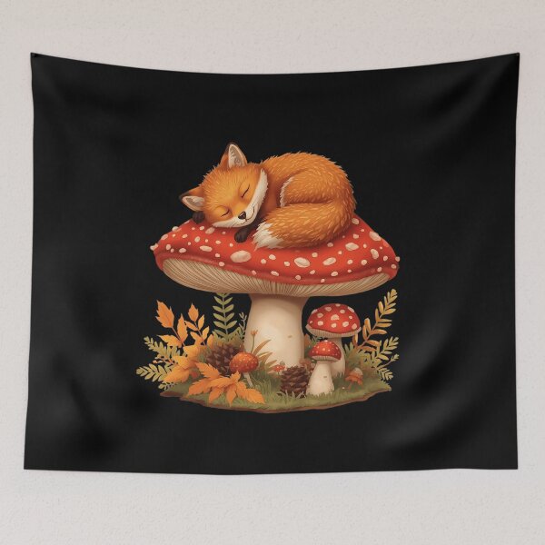 Item preview, Cozy Red Fox Sleeping on Amanita Mushroom Dark Cottagecore Autumn Sticker designed and sold by Youram.