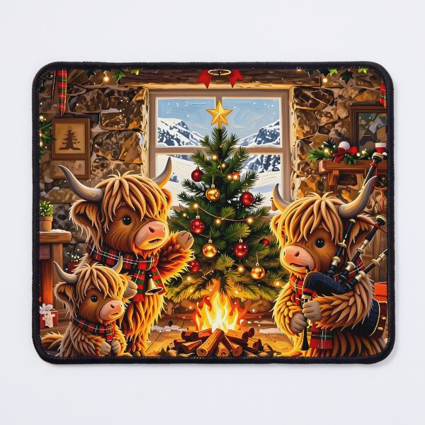 Item preview, Shaggy Highland Cows in Christmas Cabin designed and sold by Sybille-Yates.