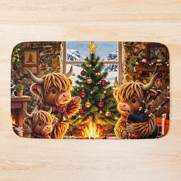 Item preview, Shaggy Highland Cows in Christmas Cabin designed and sold by Sybille-Yates.