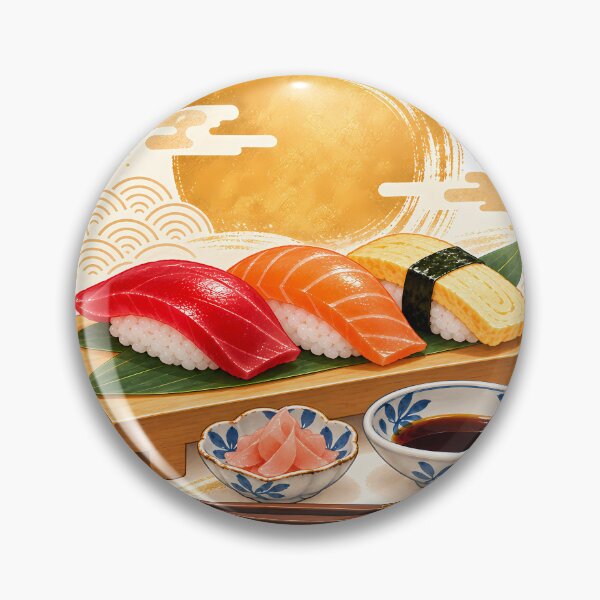 Item preview, Japanese Sushi Sticker - Nigiri with Gold Sun and Wave Pattern designed and sold by KeisJapan.