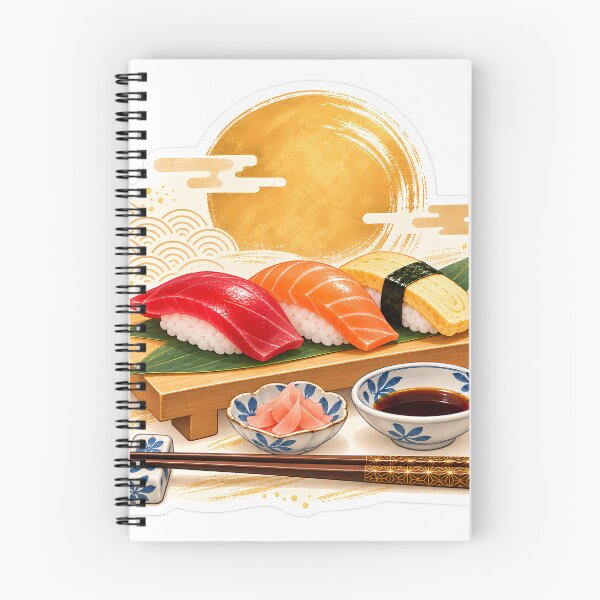 Item preview, Japanese Sushi Sticker - Nigiri with Gold Sun and Wave Pattern designed and sold by KeisJapan.