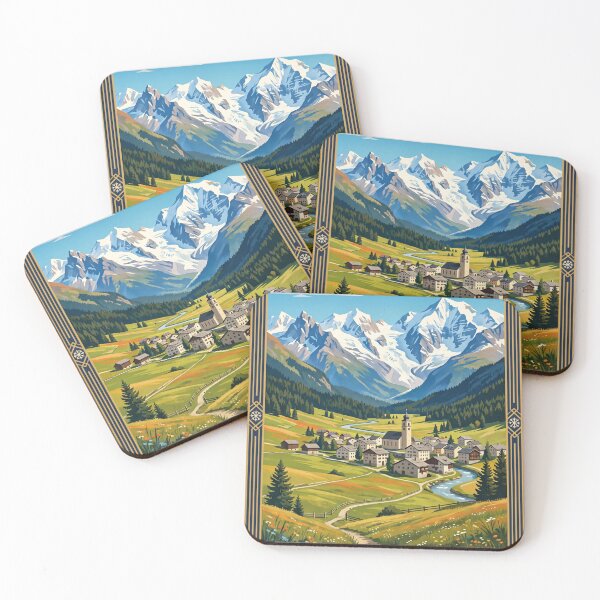 Item preview, Samedan Switzerland – Engadine Alps Muottas Muragl Alpine Village Bernina Mountains designed and sold by Bomax121.